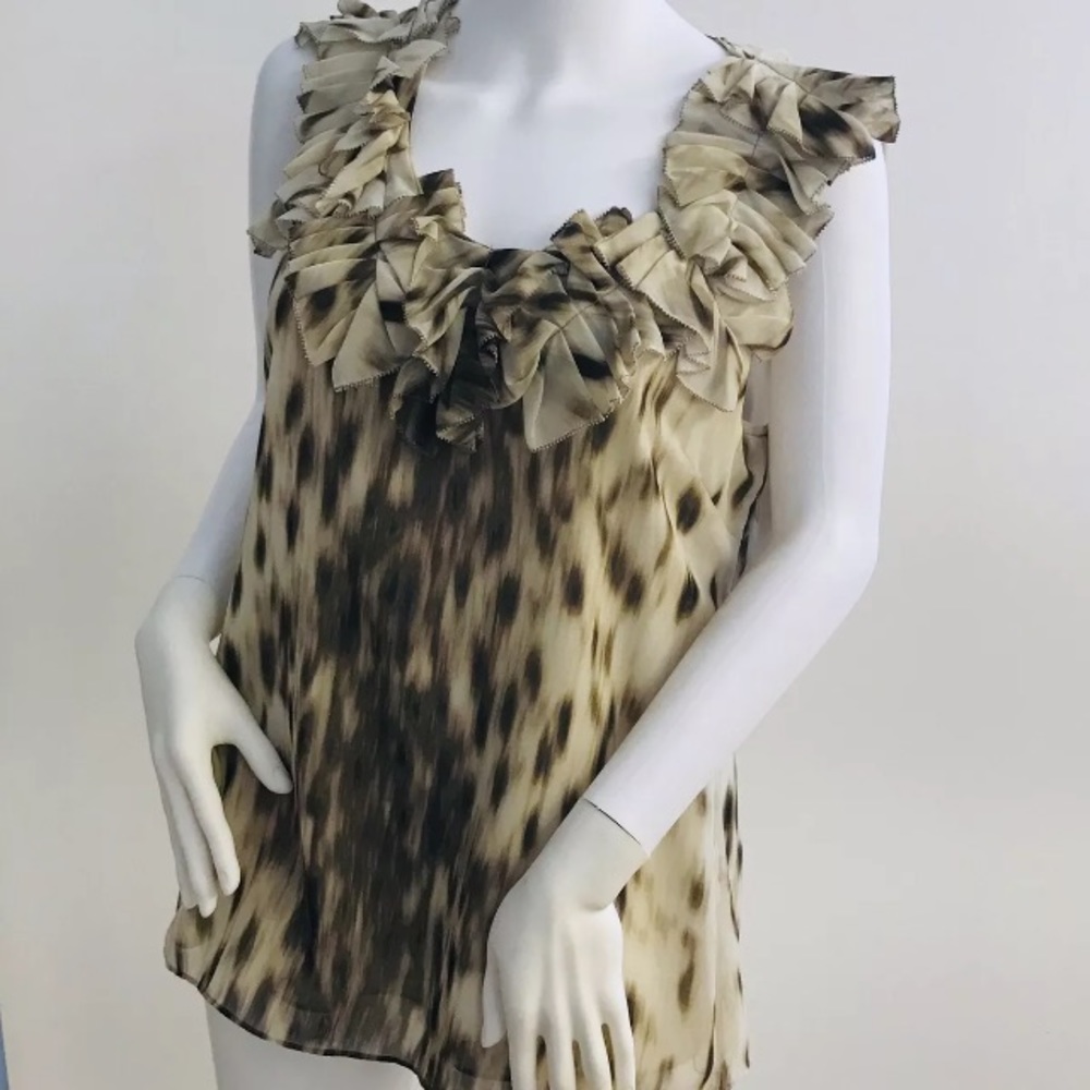 Kenneth Cole Animal Print Sleeveless Ruffle Top  M